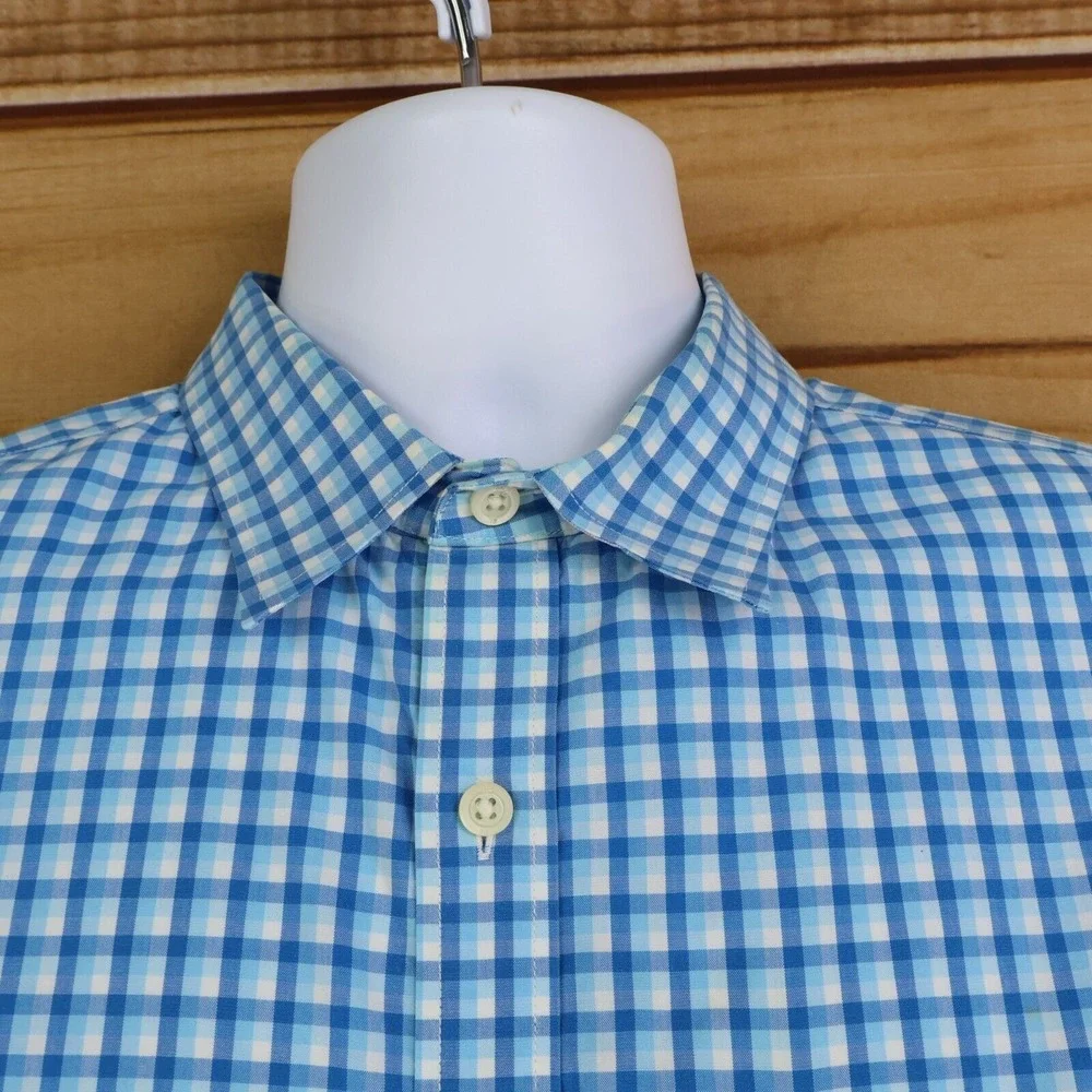 Banana Republic Soft Wash‎ Dress Shirt Mens Size L Light Blue Checks 100% Cotton